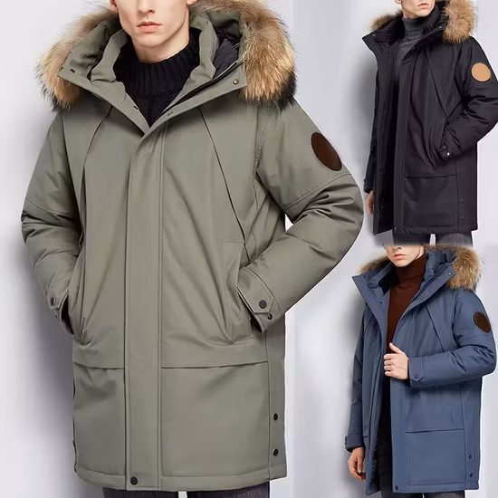Vente en gros de nouveaux hommes personnalisés grand col de fourrure Fashion Business Casual Down Jacket Trench Coat