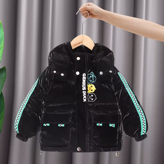 Remplissage en duvet de canard de haute qualité, rembourrage en nylon épais et chaud, manteau à capuche pour enfants
